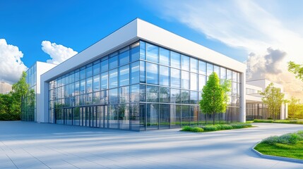 A modern hospital exterior with large glass windows and a clean, professional design, showcasing healthcare architecture.