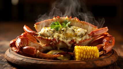 Crab Delight Presentation A tender crab, cracked open 