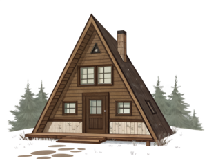 wooden house in winter