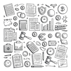 Set of tax doodle on white background. Hand drawn abstract doodle isolated on white background.