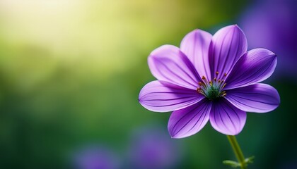 Fototapeta premium stunning purple flower in sharp focus against serene blurred green background
