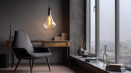 Sleek Glass Pendant Lamp in Modern Home Office Interior Design