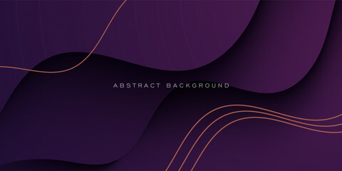 Abstract dark purple realistic wave background. Simple wave shadow pattern with gold lines. Eps10 vector