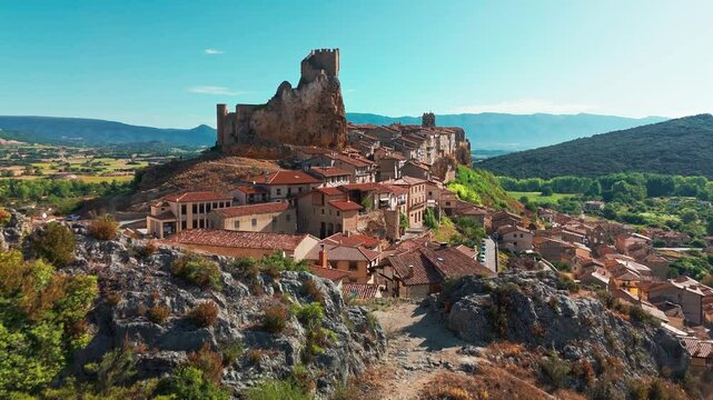 Aerial view of the medieval village of Frias, Burgos, Castilla Leon, Spain