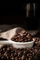 Glossy coffee beans photography, Americano black coffee
