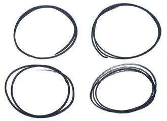 Set of black highlight circles on transparent background cut out design elements