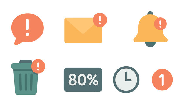 Notification and alert icons set – flat, solid, message and reminder symbols