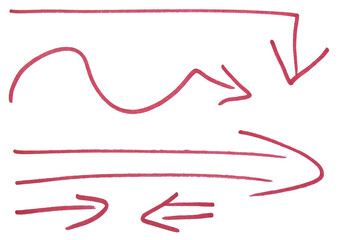 Set of  arrow sign drawn with red marker on transparent background