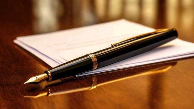 Pen resting on documents - Powered by Adobe