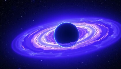 Ultraviolet nebula swirls around a vibrant planet, stars scattered across a deep cosmic backdrop, vector, nebula