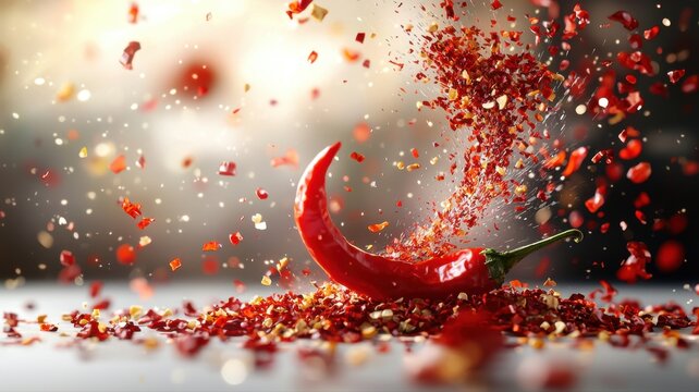 Spicy Explosion of Red Chili Pepper Flakes spicy explosion red crushed red pepper chili flakes spice