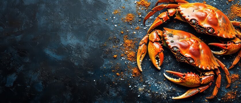 Freshly prepared crabs on a dark surface.