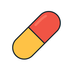 Minimal Vector Pill Illustration in Red and Yellow with Clean Modern Design