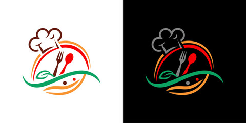Colorful Chef Hat Logo with Fork and Spoon, Restaurant or Catering Symbol