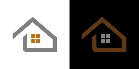 Minimalist House Logo with Window, Modern Real Estate or Home Services Design