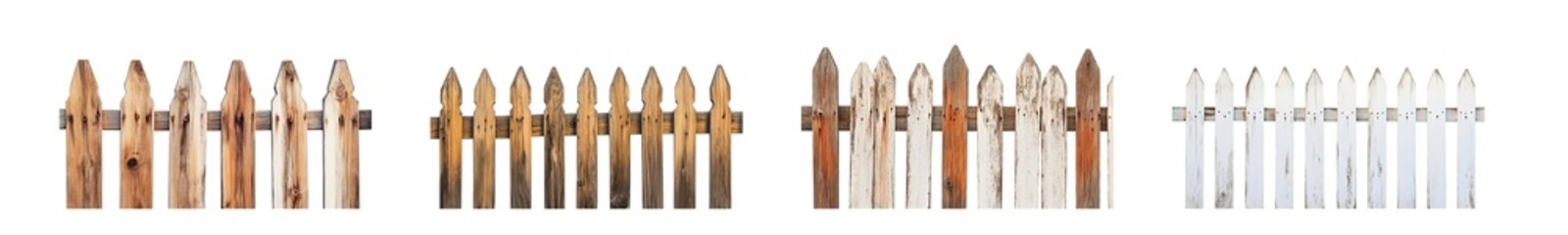 Obraz premium Set of small decorative fence posts, displayed in various shades of brown, beige, tan, and white, against a transparent background.