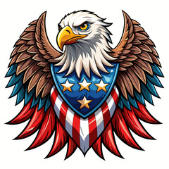 Fototapeta premium American Bald Eagle Emblem with Wings and Shield Patriotic Design