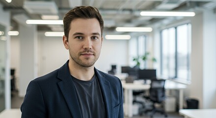 Portrait of a Confident Young Businessman in a Modern Office Setting