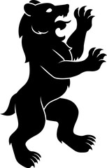 A heraldry coat of arms crest style rearing heraldic bear standing on hind legs in a vintage woodcut style