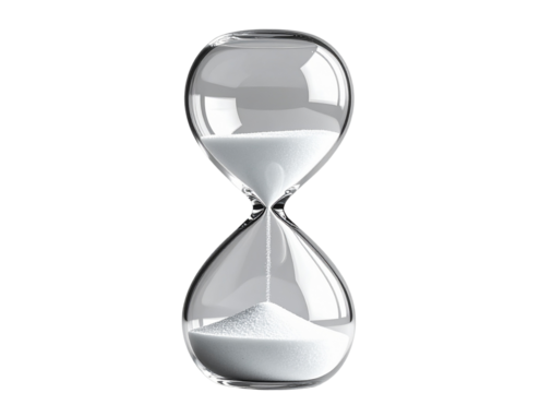 Elegant Glass Hourglass Timer with White Sand, Transparent Background