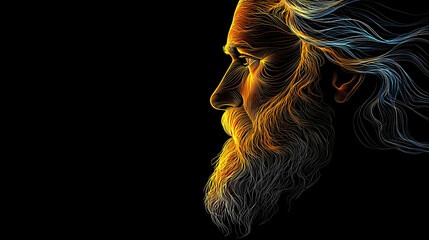 Abstract Profile Portrait Of An Elderly Man With Orange And Blue Light