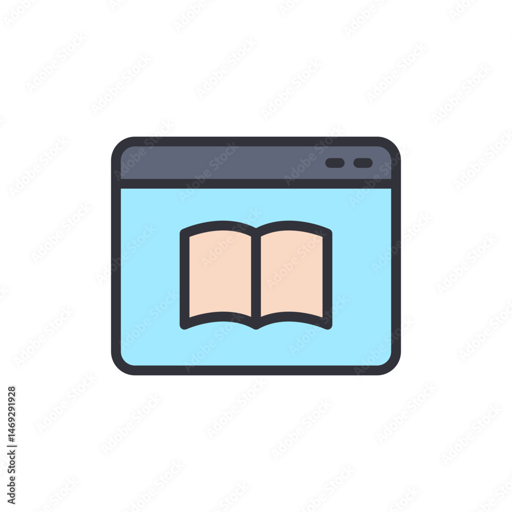 Poster Digital Library Concept Displaying an Open Book Within a Browser Window