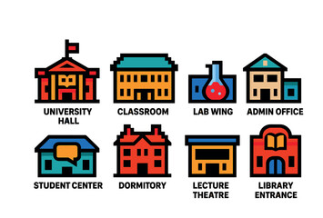 Obraz premium University and education flat icons set – academic, learning, school symbols