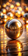 Close-up polished steel ball surrounded by soft