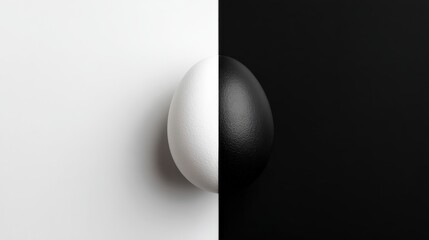 Yin-yang style egg on black and white background