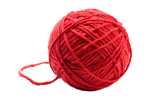 red woolen yarn ball isolated on white background