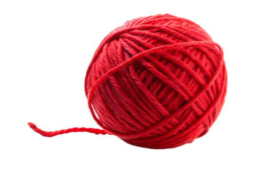 red woolen yarn ball isolated on white background