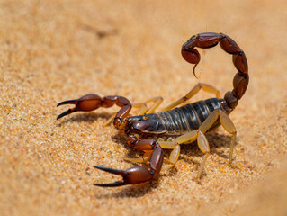 Venomous Scorpion on Sandy Terrain Macro Shot.