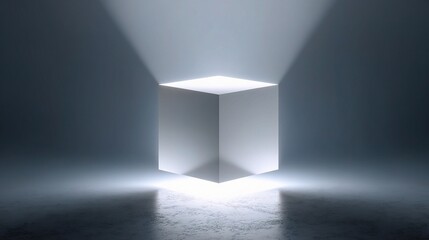 Glossy White Cube in Dramatic Lighting on a Gradual Background