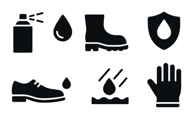 Waterproof protection solid icons set – filled, flat, safety and gear symbols