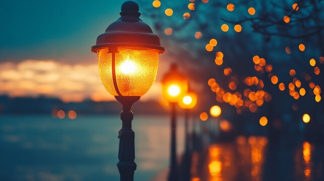 dim LED lights during twilight background - Powered by Adobe