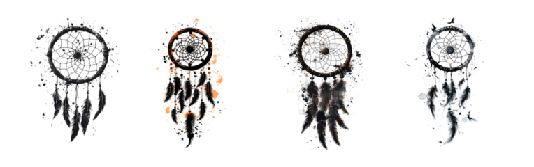 Collection of stylized dreamcatcher designs, each with a unique color palette and aesthetic.