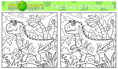 prehistoric funny dinosaur coloring book, find five differences