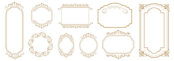 Set of elegant vintage frames and ornate borders. Perfect for invitations, labels, packaging, logos, and branding. Editable vector with floral and decorative details..eps