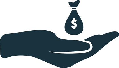 Hand holding money bag, investment, savings, and financial success icon
