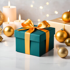 Elegant gift box with sati holiday celebration home decor festive environment close-up view