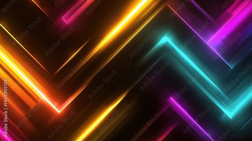 Poster bold neon abstract pattern with glowing lines and dynamic colors