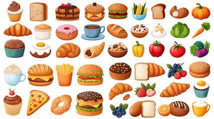 white background transparent food clipart in icon flat art style