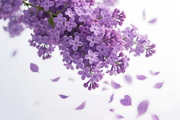 Obraz premium Gentle Lilac Blossom Cascade With Soft Falling Petals On White Background