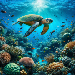 Obraz premium sea turtle and coral