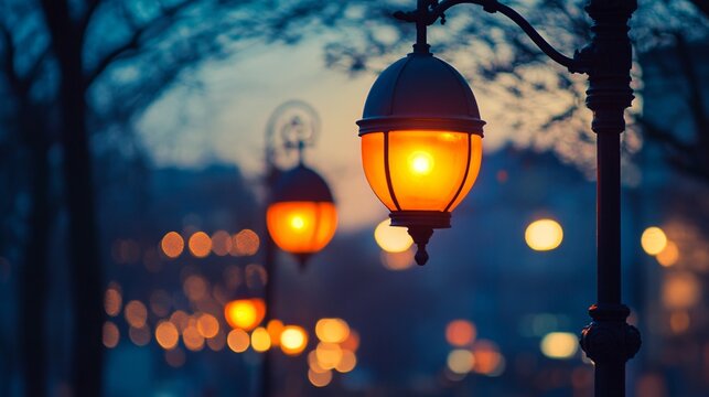 soft street lamps during twilight background