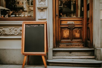 Empty chalkboard menu on a street corner cafe