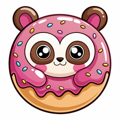 Obraz premium A kawaii-style vector of a donut shaped like a panda, with chocolate ears and pink icing, isolated on a white background