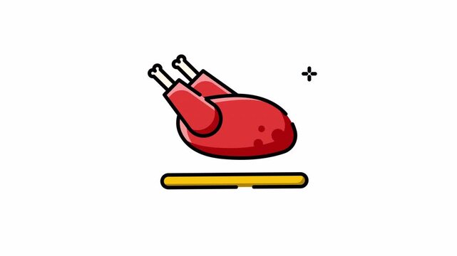 Roasted chicken icon for food and dinner dish animation