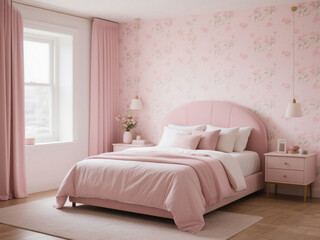 Fototapeta premium Wide-Angle Gentle pink wallpaper ideal for soothing bedrooms 