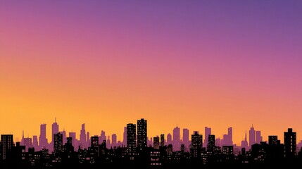 Fototapeta premium Minimalist Vector Skyline of City at Sunset with Black Silhouette